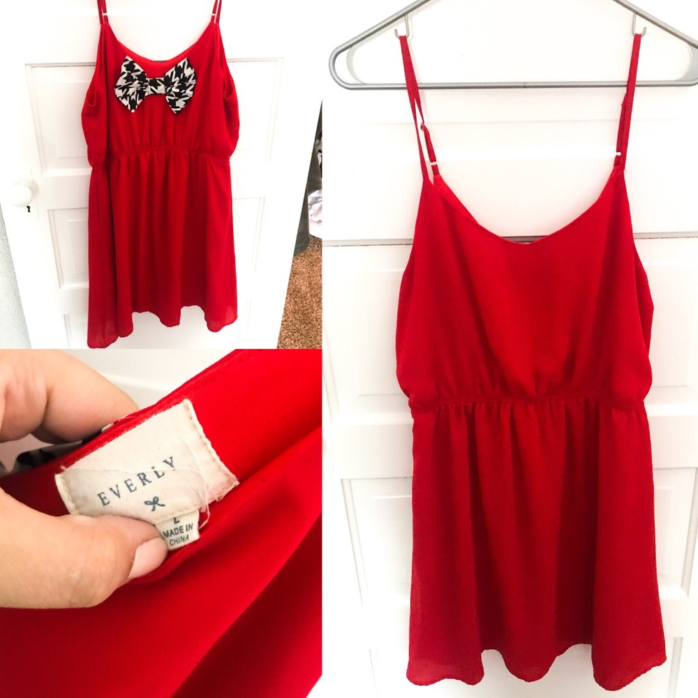 Red Everly dress with houndstooth bow